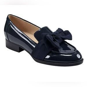 New Women's Lindio Bow Slip-On Tailored Loafers Navy